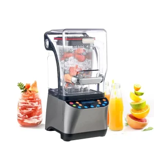 High Power Multifunctional Heavy Duty Smoothie Milkshake Commercial Blender Soundproof Cover German Touchpad Controls Plastic