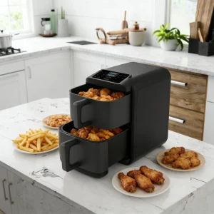 High Power Stainless Steel Square Electric Air Fryer with Upper and Lower Independent Heating System for Household and Hotel Use