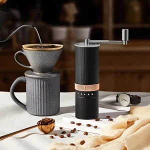High Quality Adjustable Eco Friendly Metal Shell Manual Coffee Grinder Press Handle Foldable