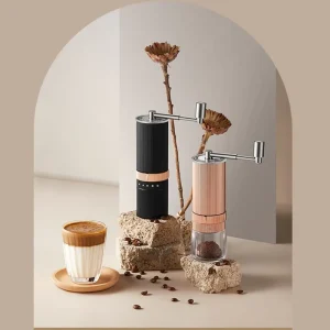 High Quality Adjustable Eco Friendly Metal Shell Manual Coffee Grinder Press Handle Foldable