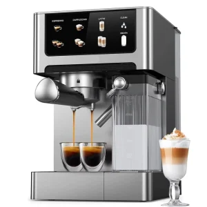 High Quality Italian Touchscreen Control 500ml Milk Tank Hot Water System Electric Espresso Machine for Home Kitchen Use