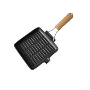 High Quality Ribbed Square Cast Iron Grill Pan with Handle Non-Stick Cookware for Steak/BBQ