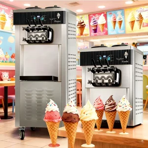 High Quality Vertical Tabletop Soft Serve Ice Cream Machine Commercial High Productivity Ice Cream Maker with 3 Flavors