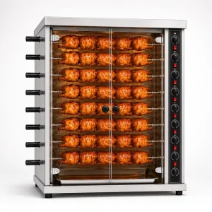 High Volume Nine Spit Chicken Rotisserie Oven Electric Gas Stainless Steel for Large Restaurant Commercial Roaster