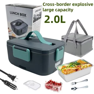 High-capacity 2.0L Plug-in 304 Electric Stainless Steel Lunch Box Mechanical Push-button Control for Home Car Office