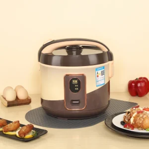 High quality Brown Color Kitchen Use Cylinder Electric Rice Cooker Electric with Steamer Basket