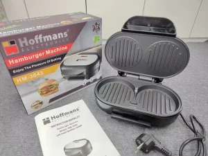 Hoffmans 1000W Electric Hamburger Machine 220V Non Stick Dual Hole Meat Patty Maker for Africa Family Daily Fast Breakfast