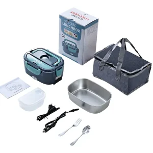 Home Car Portable Electric Stainless Steel Insulated Food Warmer Lunch Box Plug In 1.5L Capacity Household Outdoor Use