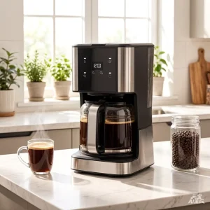 Home Kitchen Electric Semi Automatic Drip Coffee Machine Brew System 12 Cup Capacity Plastic Body Stainless Steel 950W Black