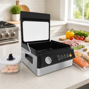 Home Milk Curry Sauce Soup Steak Sealing 4.3L Chamber Vacuum Display 98Kpa Vacuum Food Sealer