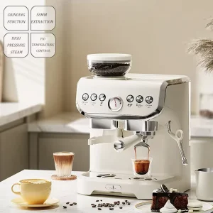 Home Semi Automatic Commercial 4 in 1 Multifunctional Espresso Coffee Maker with Grinder for Whole Beans