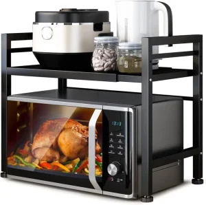 Home Storage Expandable Stand Countertop Kitchen Utensils Tableware Storage Carbon Steel Over Microwave Shelf