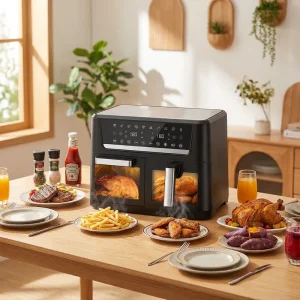 Home Use Electric Air Fryer Oven Modern Square 12L 20L Range Digital Display with French Language Plastic Material