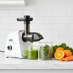 Horizontal Cold Press Juicer with Meat Grinder & Veggie Slicer Low Noise Slow Masticating Machine 3 in 1 for Home Kitchen