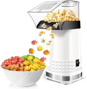 Hot Air Popcorn Popper Maker with Measuring Cup Melts Butter Electric Popcorn Machine with On Off Switch for Family Movie Nights