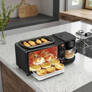 Hot Design 3 in 1 Breakfast Station Large Capacity Multifunctional Electric Oven Plastic Includes Coffee Maker