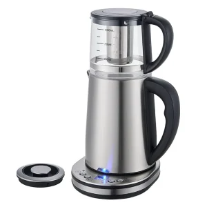 Hotsy Home Appliances Double 2 in 1 Water Boiler Borosilicate Glass Electric Kettle Teapot Set SCT 4003