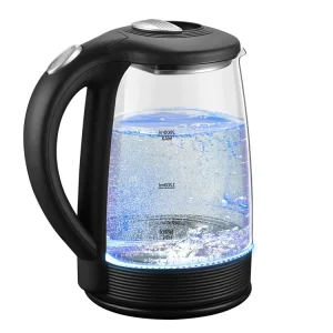 Household 2L 1500W Cordless Electric Tea Kettle Black Plastic High Borosilicate Glass Keeps Water Warm