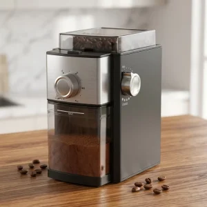 Household Electric Burr Coffee Grinder 14 Grinding Levels Double Safety Protection Compact Coffee Bean Grinder