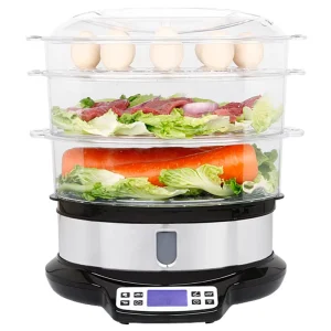 Household Electric Digital Steam Cooker 3 Tier 9L 800W Smart Food Steamer with Safety Auto Off and Removable Base