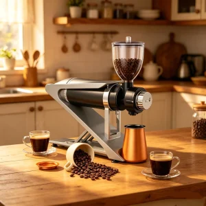 Household Electric Flat Burr Coffee Bean Grinder Automatic Grinder Machine Low Retention No Static Dosing Cup 18 Settings