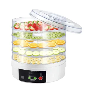 Household Electric Plastic Food Dehydrator Machine with 5 Tray Digital Control for Drying Fruits Meats & Vegetables Eco Friendly