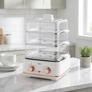 Household Electric Steam Cooker Multi-Purpose 3-Layer 18L Touch Button Control Foldable Food Steamer 1000W Class Energy