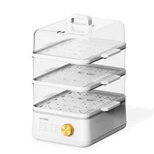 Household Electric Steam Cooker Transparent Cover Electric Food Steamer Can Store Stacked 3 Layer Square Steamer Pot