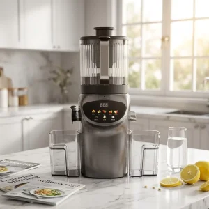 Household Masticating Juicer 1pc Stainless Steel Whole Fruits 156mm Wide Chute 3L Capacity Low Noise Easy Clean 2 Cups