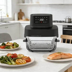 Household Modern Square Electric Air Fryer Toaster Oven 6.1-8.0L Double Glass 1400W with Recrisp Bake Air Fry and Max Crisp