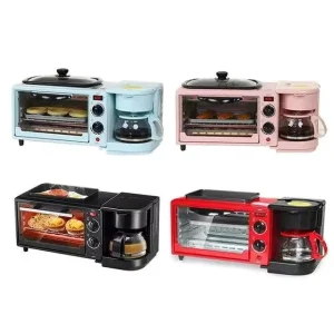 Household Multi function 3 in 1 Breakfast Machine Barbecue Grill Coffee Maker & Toaster & Frying Pan Electric Oven
