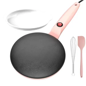 Household Portable 8 Inch Electric Crepe and Pancake Maker With Plates Egg Whisk and Silicone Spatula