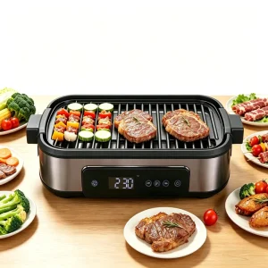 Indoor Barbecue Grill Smokeless 80-230℃ Knob Control Non-stick Electric Griddle for Home Kitchen Family Gathering Table Grill