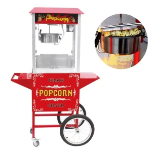 Industrial 8 Oz Vintage Big Popcorn Maker Mobile Sweet Electric Movie Commercial Popcorn Machine With Cart Wheels Red