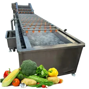 Industrial Fruit Vegetable Washing Machine PLC Engine Bearing Stainless Steel Air Bubble Cleaning