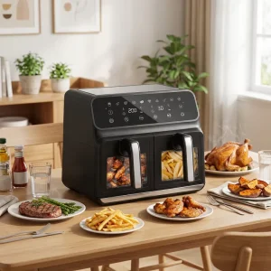 Industrial Hot Visible Glass Mini Rotisserie Household 8L Touch Screen Double Door Air Fryer Oven