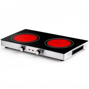 Infrared Ceramic Double Burner 1800W Electric Countertop Hot Plate Black Crystalline Glass Portable Knob Control