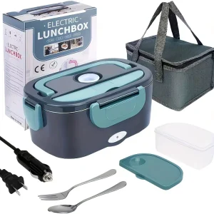 Insulated Electric Lunch Box Portable Fast Heating Lunch Box Stainless Steel Container with a Plate Suitable for Cars Offices