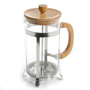 Insulated French Coffee Press Latte Tea Maker Bamboo French Press Stainless Steel 34OZ Kitchen Metal Minimalist Silver PS Round