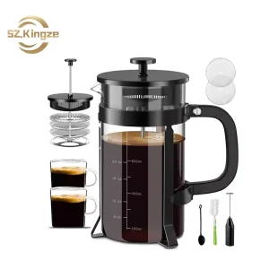 Kingze French Press Coffee Maker 1000ml 34oz Heat Resistant Borosilicate Glass Coffee Press with 304 Stainless Steel Filter