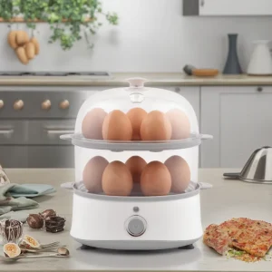 Kitchen Double Layer Electric Automatic Egg Cooker with Auto Shut Off Stainless Steel Housing for Household Use