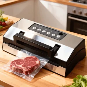 Kitchen Food Vacuum Sealer Machine 95KPa Powerful Food Saver with Dry Moist Modes Double Sealing Built in Cutter and Bag Storage