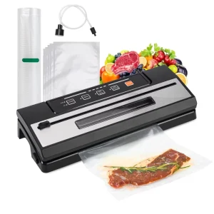 Kitchen Food Vacuum Sealer for Dry Moist Modes Food 220 204V EU Plug Compact with Built in Cutter 1 Roll 5 Pre cut Bags Home