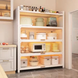 Kitchen Household Carbon Steel Storage Cabinet Floor standing Multilayer Door Dust Proof Storage Rack for Microwave Oven
