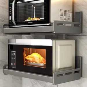 Kitchen Microwave Oven Shelf Steel Modern Wall-mounted Perforation-Free Multifunctional Storage