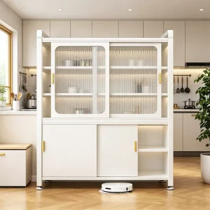 Kitchen Pantry Storage Cabinet Metal Sliding Door Cupboard Large Capacity Home Furniture