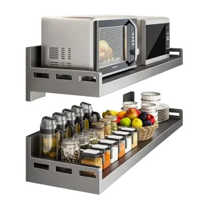 Kitchen Stainless Steel Microwave Oven Shelf Wall Mounted Gray Multi Functional Punch Free Installation Free Single L shaped