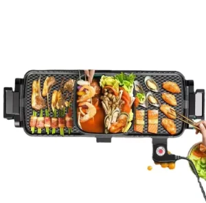 Kitchen Temperature Control Electric Smokeless Indoor BBQ Grill Hot Pot Separable Shabu Pot Griddle Aluminum Construction