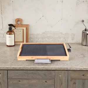 Korean Indoor Electric Steak Grill Maker Aluminum Alloy PTFE Surface Bamboo Color BBQ Grills Griddles Smokeless Household