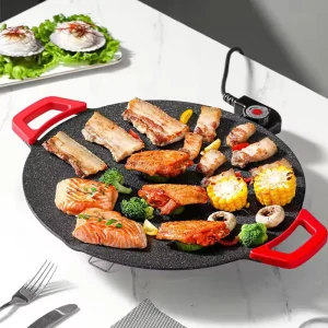 Korean Multi Functional 30cm Maifan Stone Non Stick Electric Baking Tray Portable Maifan Stone Bbq Plate